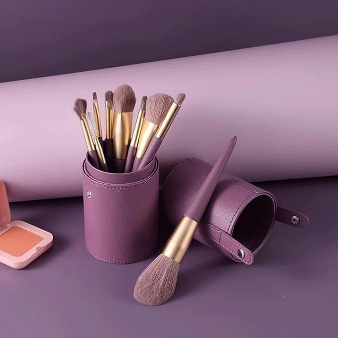 SkyShopy Set 9 Pcs Professional Everyday Makeup Brushes Set with PU Leather bucket, Synthetic Hair Cosmetic Wooden Handle Brushes SkyShopy Set 9 Pcs Professional Everyday Makeup Brushes Set with PU Leather bucket, Synthetic Hair Cosmetic Wooden Handle Brushes